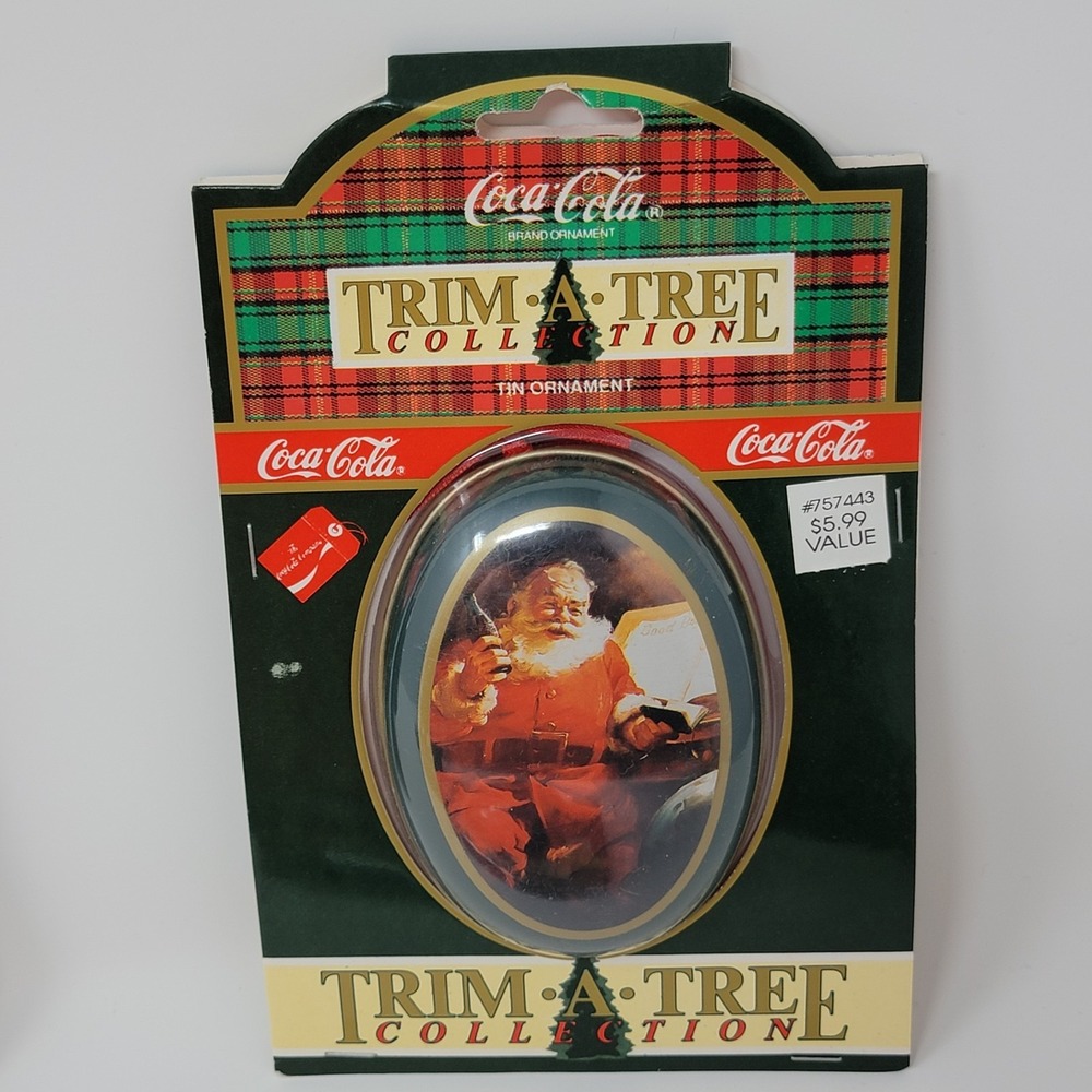 Set of 6 Vintage 1991 Coca Cola Santa Tin Trinket Box Christmas Ornaments - New - Picture 6 of 16